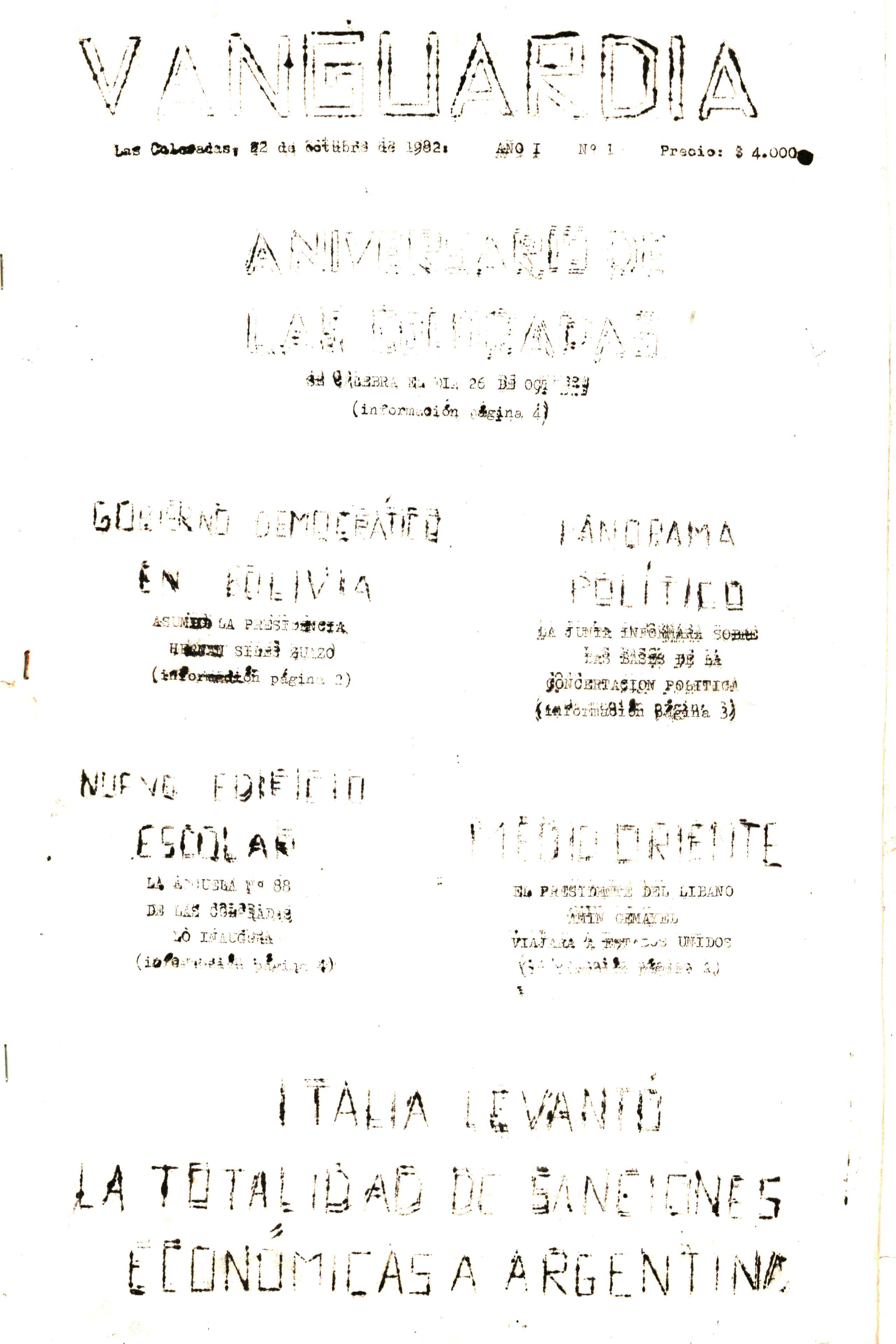 Vanguardia N° 1 – página 1