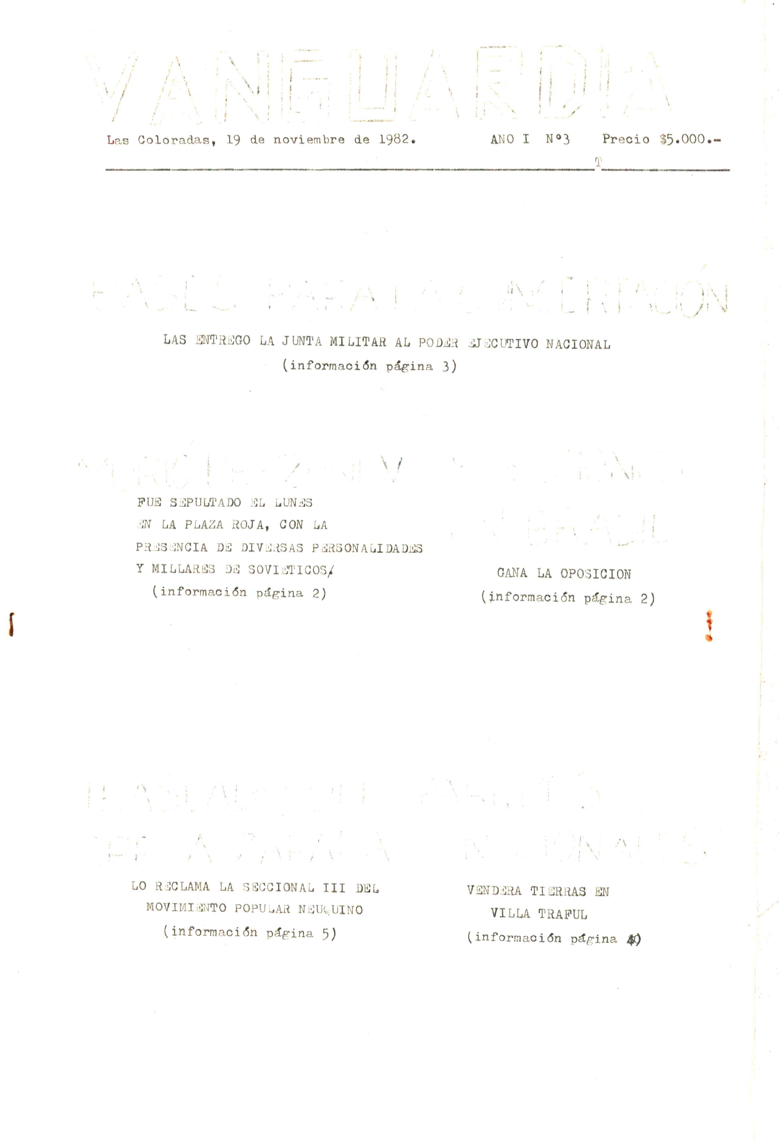 Vanguardia N° 3 – página 1