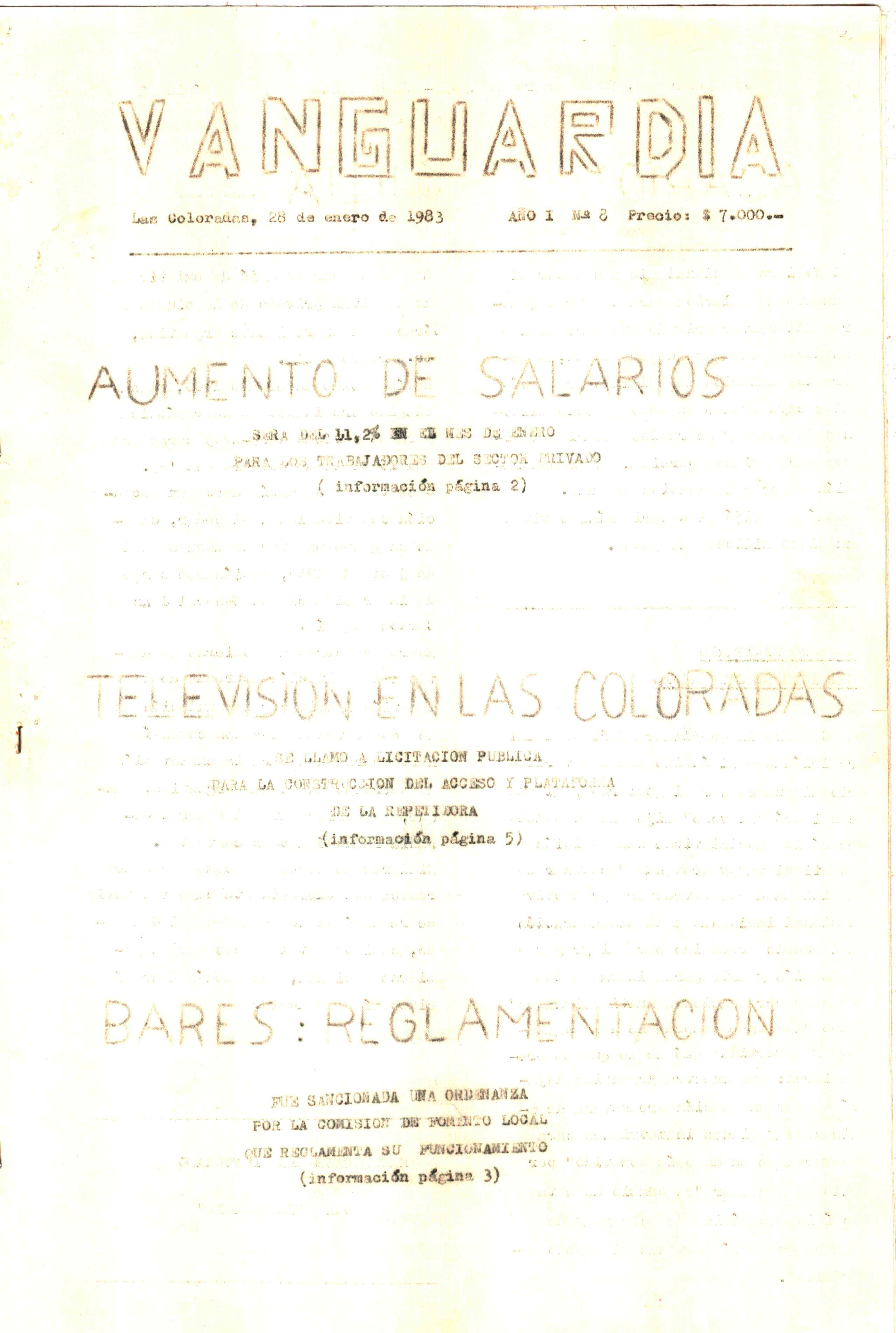 Vanguardia N° 8 – página 1