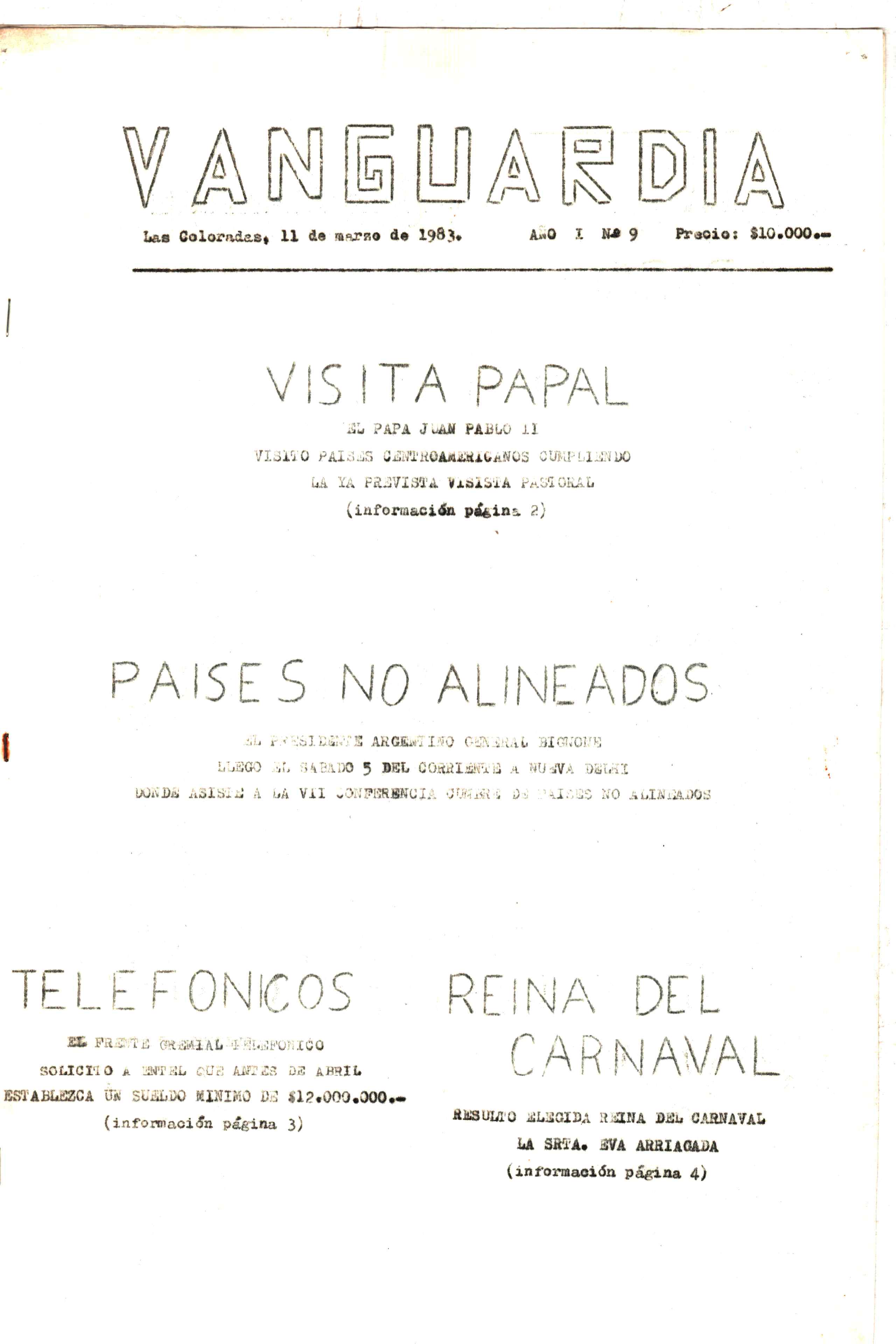 Vanguardia N° 9 – página 1